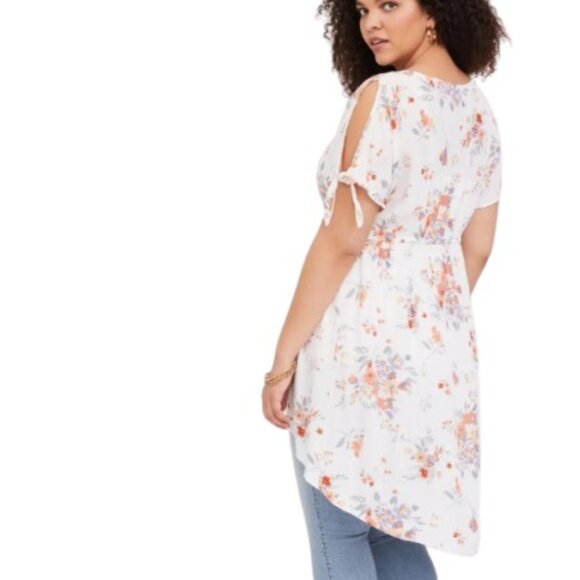 Torrid Womens Babydoll Guaze High Low Tunic Gray Floral Plus 2X - Picture 3 of 3